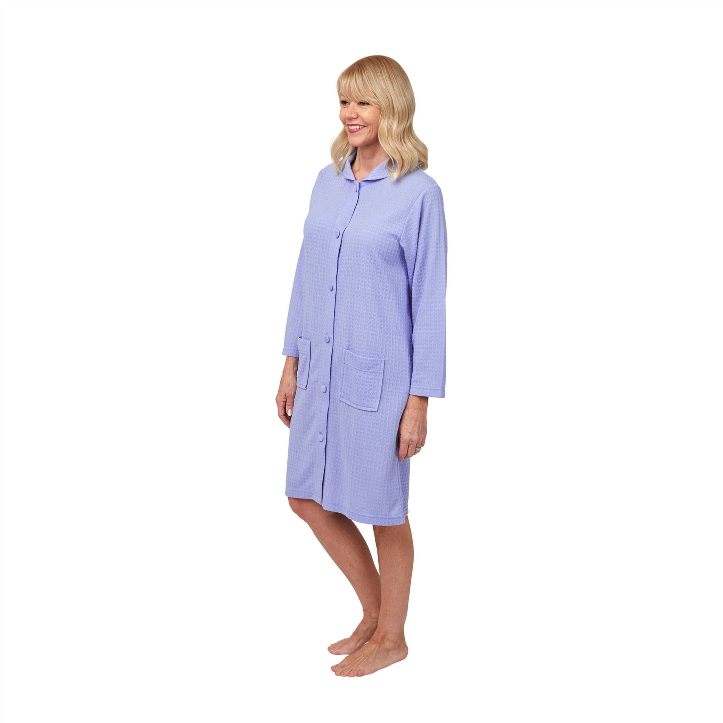 Marlon Button Through Waffle Robe - Blue