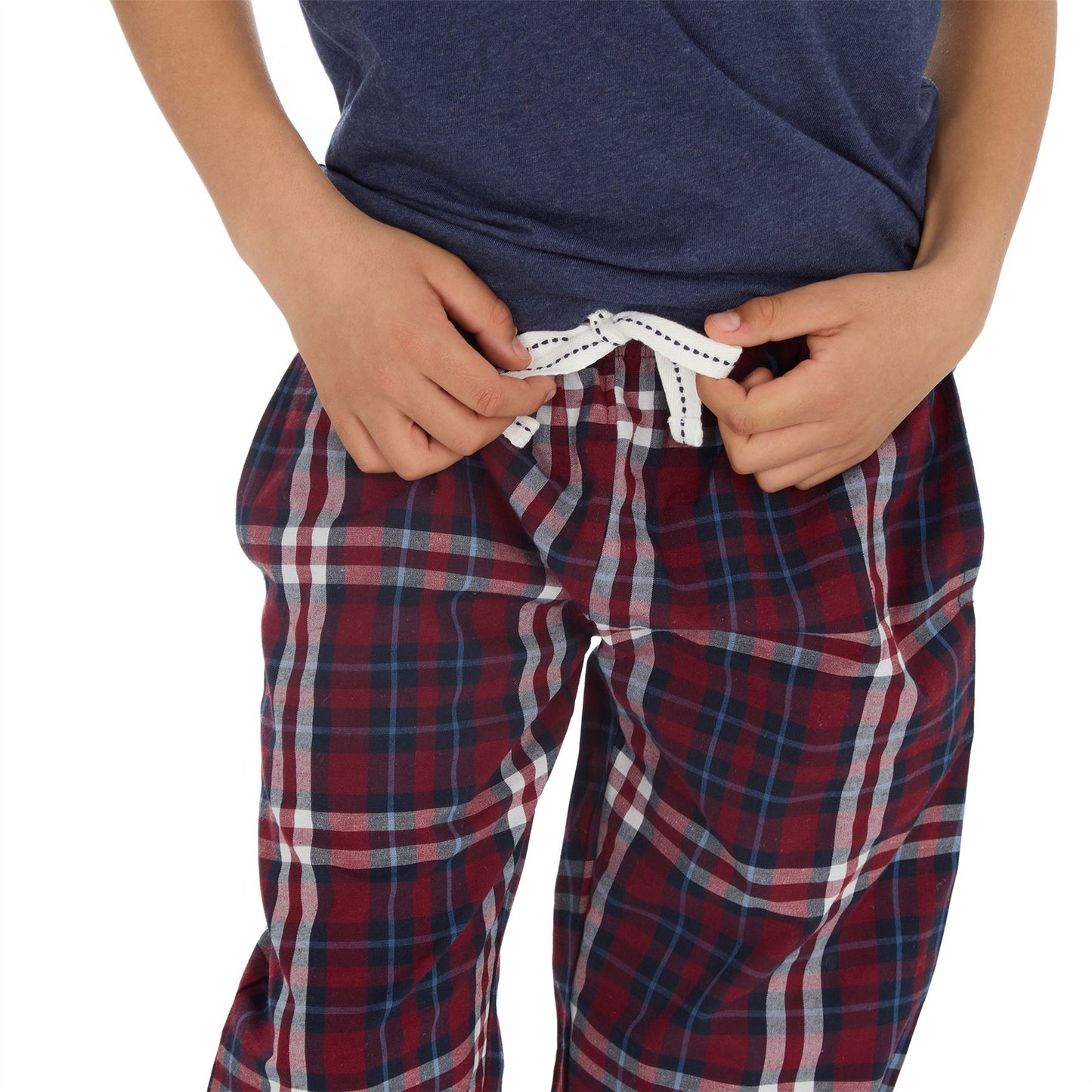 Cargo Bay Kids Top and Woven Check Bottoms - Denim/Burgundy