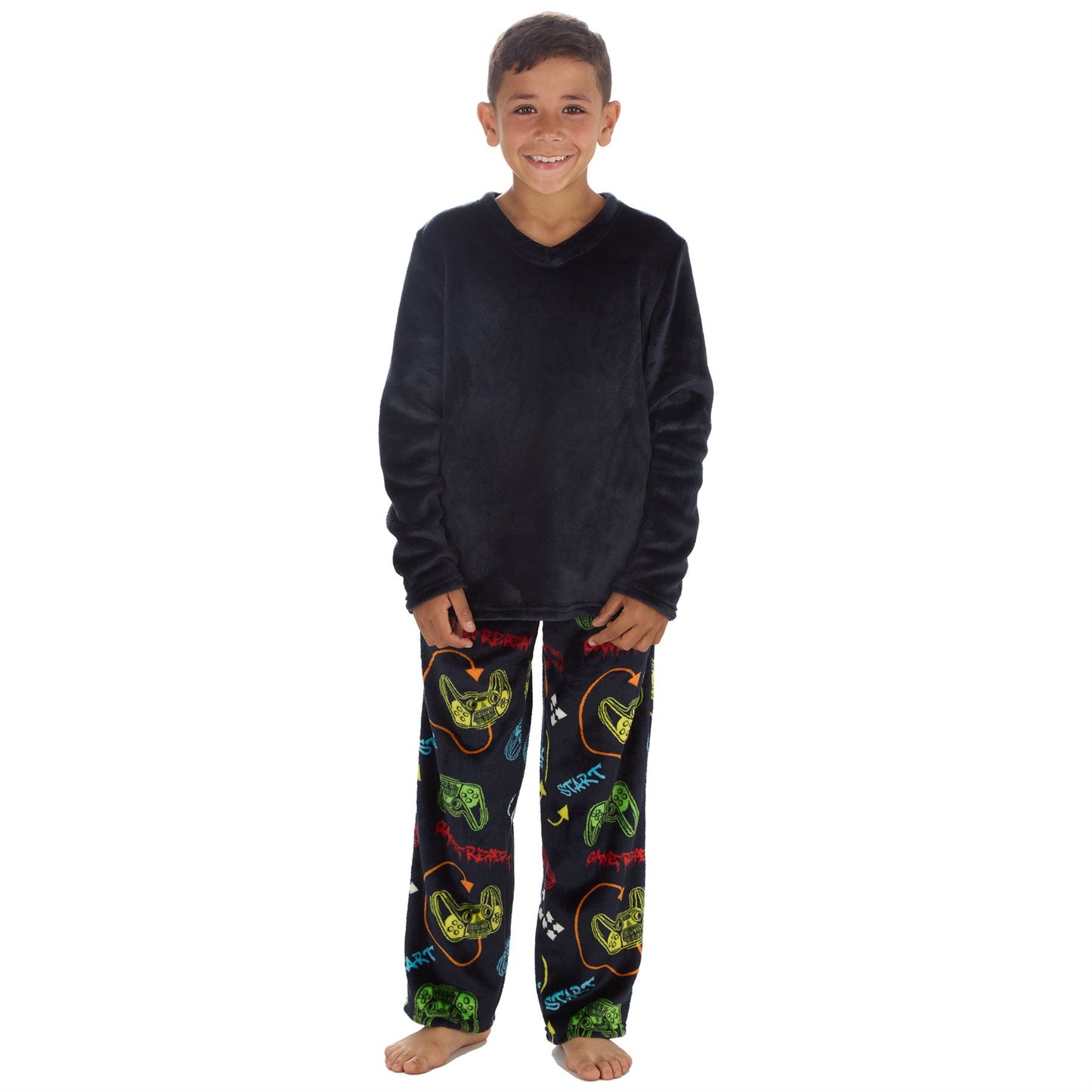 Cargo Bay Kids Fleece Gaming Pyjamas - Navy/Multi