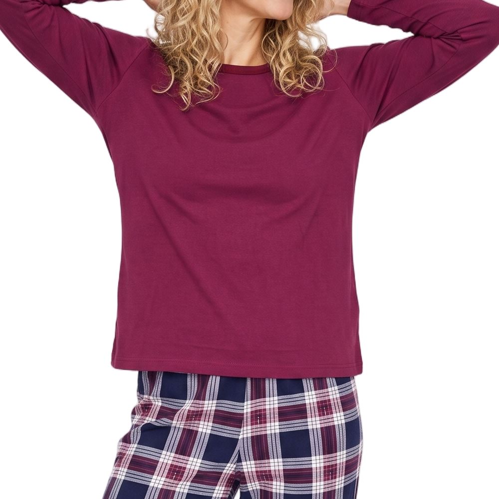 Indigo Sky Womens Check Jersey Pyjamas - Burgundy Indigo Sky