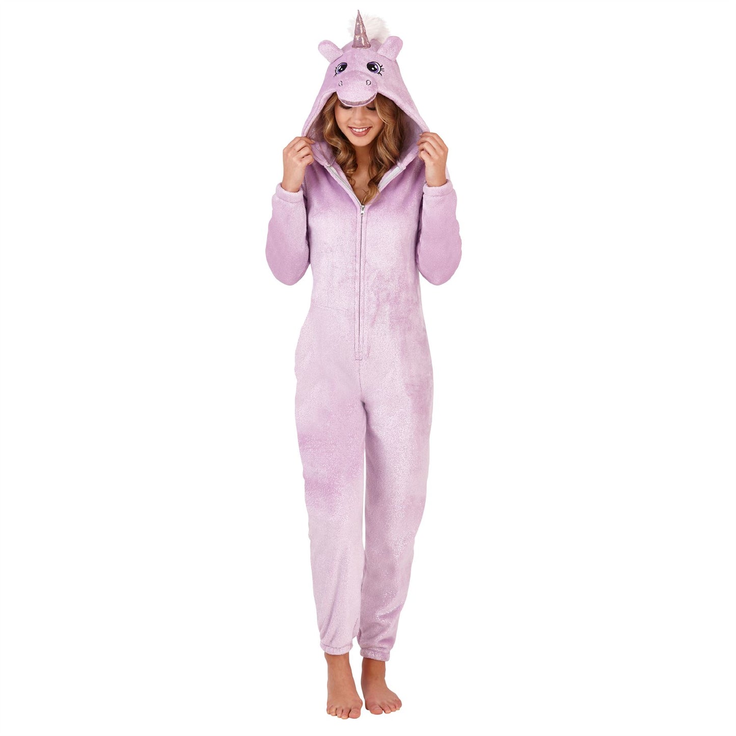 Loungeable Womens Sparkle Unicorn Fleece Onesie - Lilac