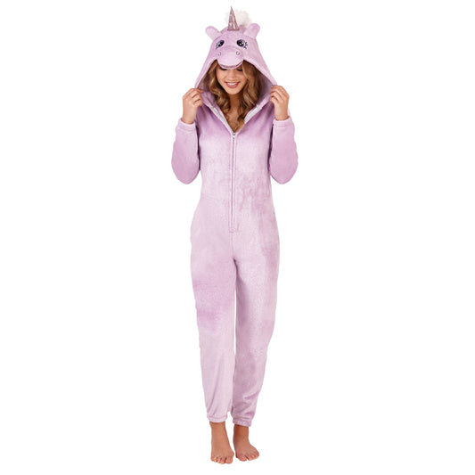 Loungeable Womens Sparkle Unicorn Fleece Onesie - Lilac