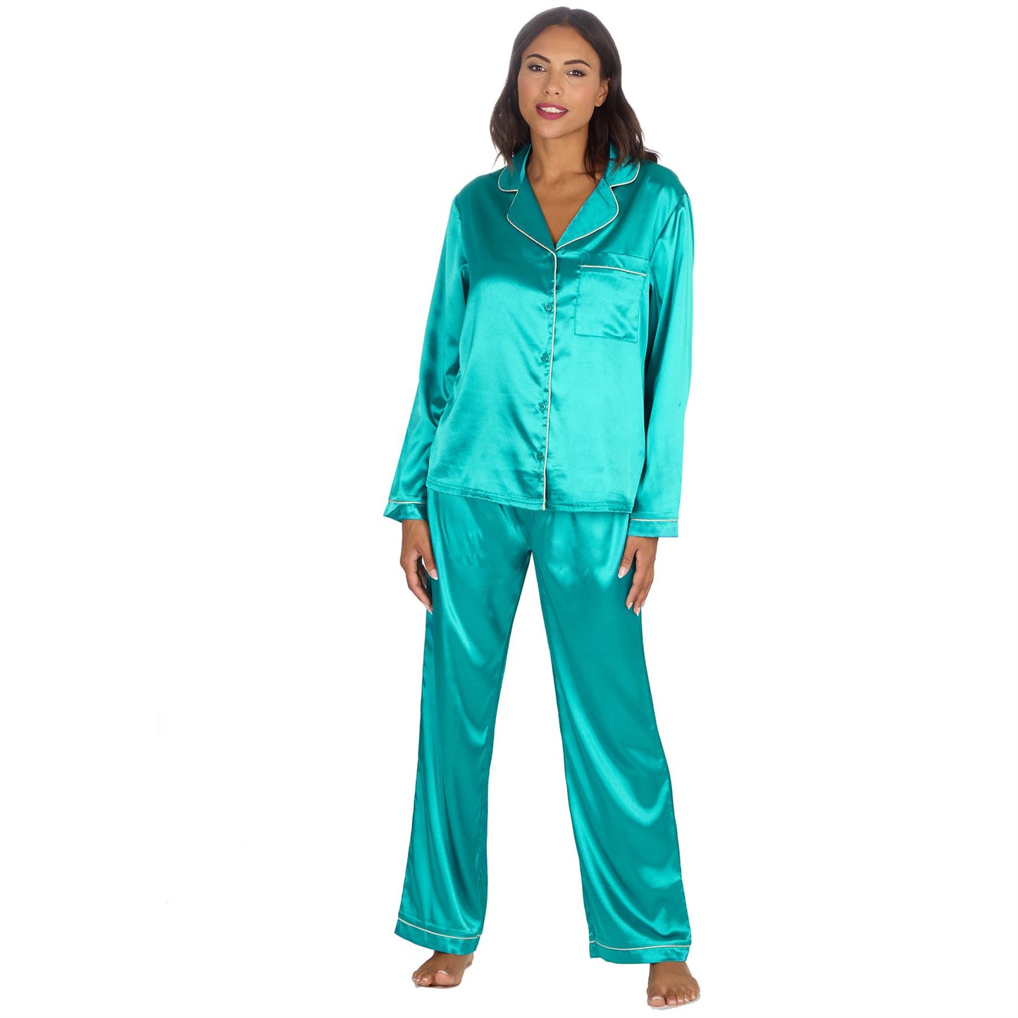 Slumber Party Womens Satin Pyjamas - Teal