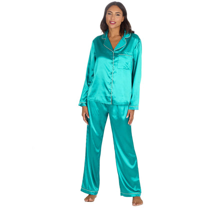Slumber Party Womens Satin Pyjamas - Teal