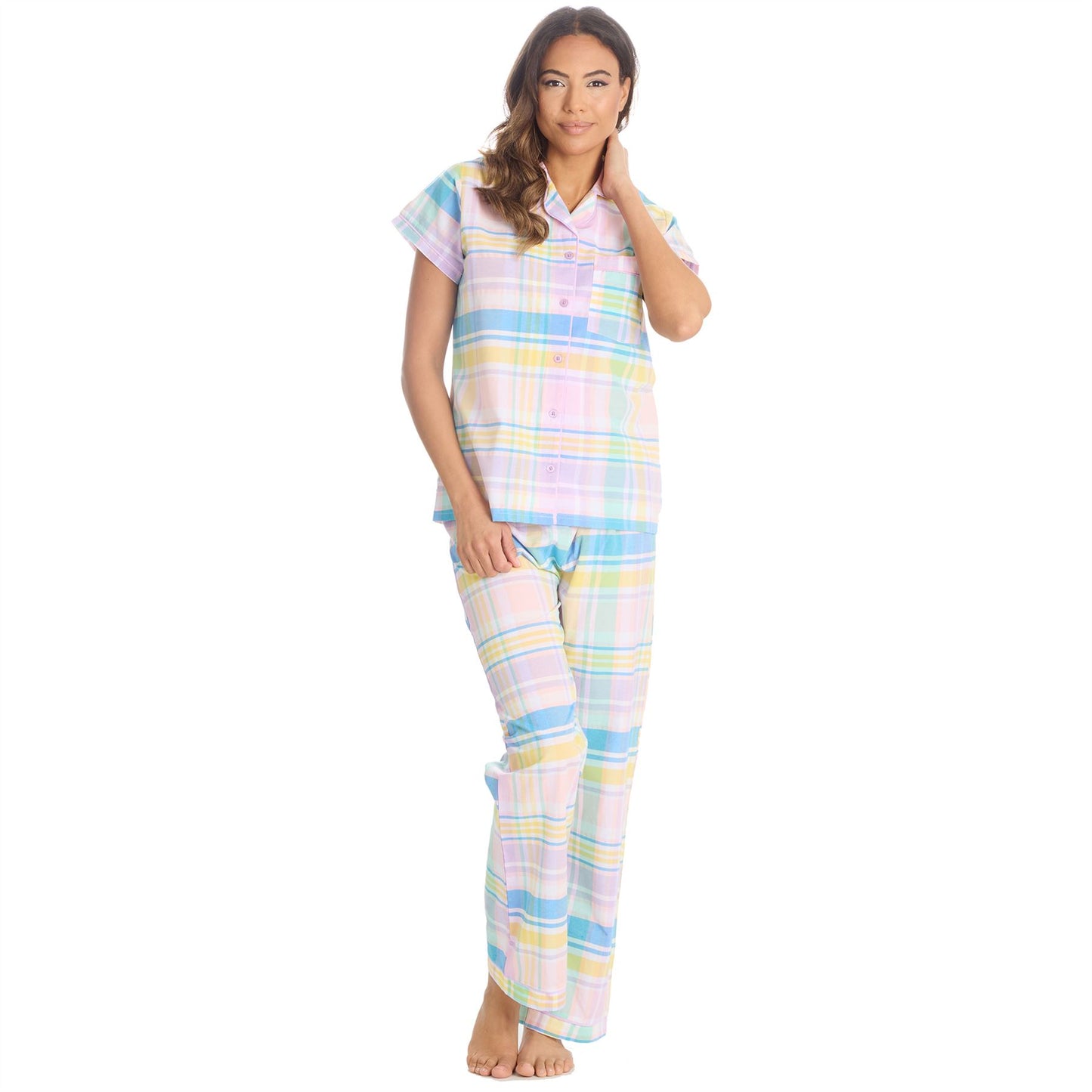 Forever Dreaming Womens Yarn Dyed Woven Check Pyjamas - Pink