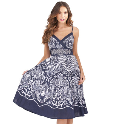 Pistachio Crossover Summer Dress - Navy