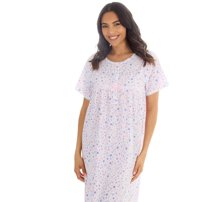 Countess Christie Short Sleeve Woven Poplin Floral Nightdress - Purple/Pink
