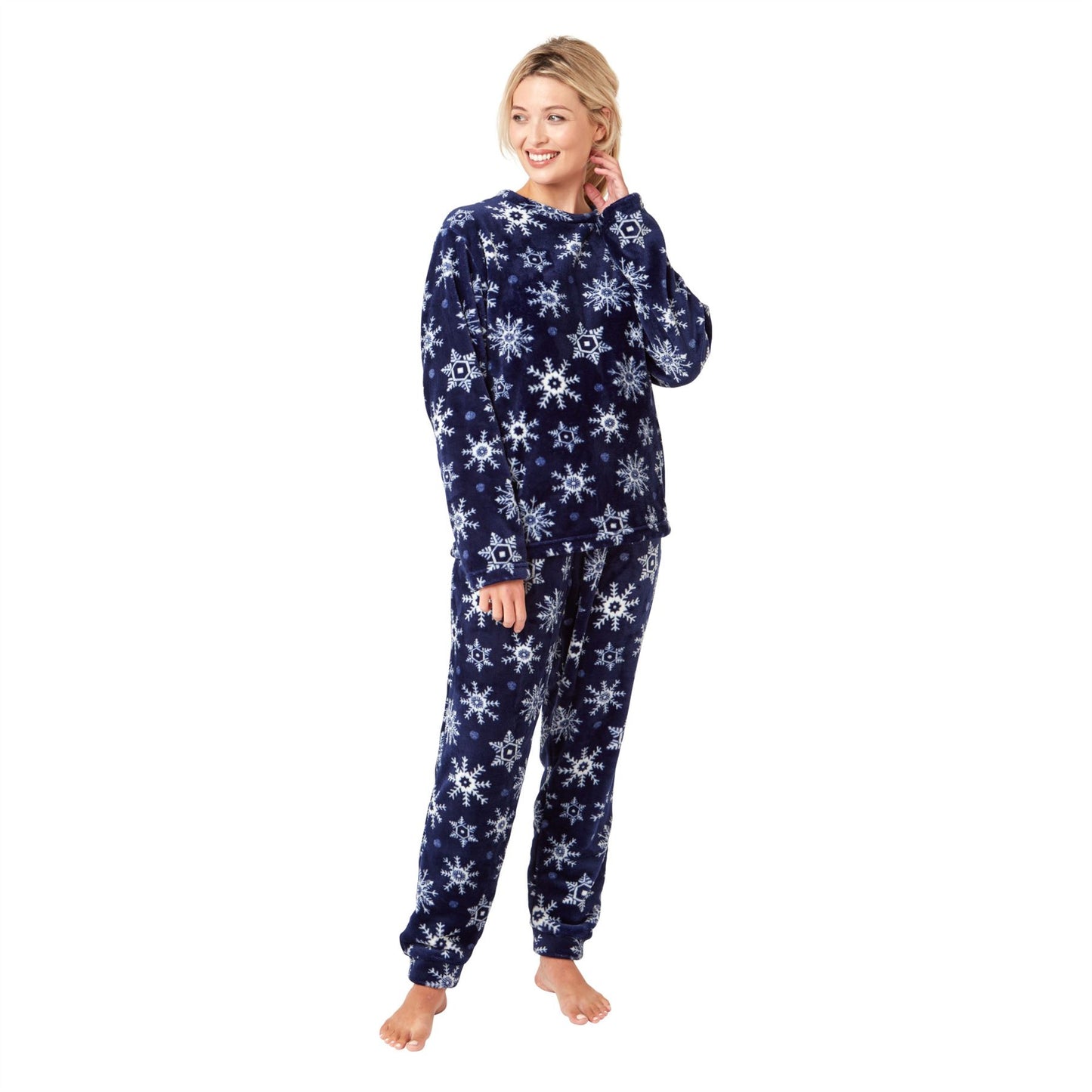 Indigo Sky Womens Flannel Fleece Snowflake Pyjamas - Navy Blue