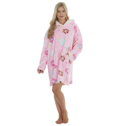 Slumber Party Womens Oversized Fleece Donut Hoodie - Pink