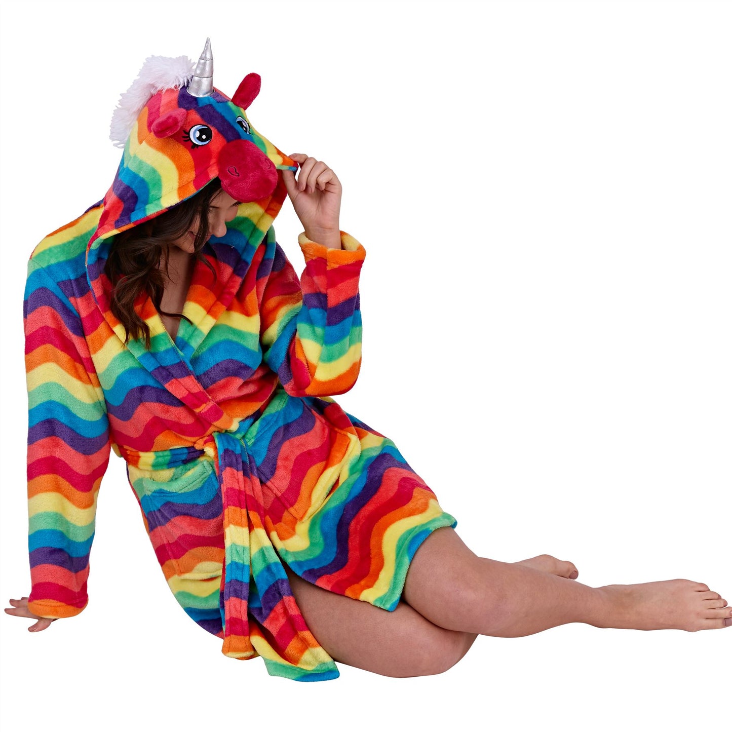 Loungeable Womens Bright Rainbow Unicorn Hooded Robe