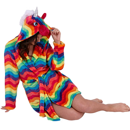 Loungeable Womens Bright Rainbow Unicorn Hooded Robe
