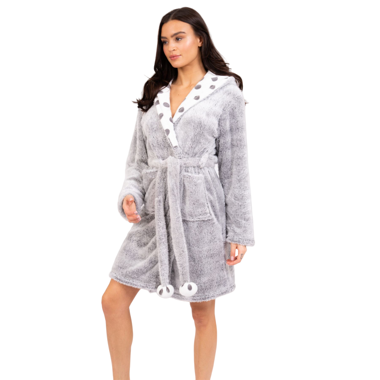 Loungeable Womens Frosted Spot Fleece Hooded Robe