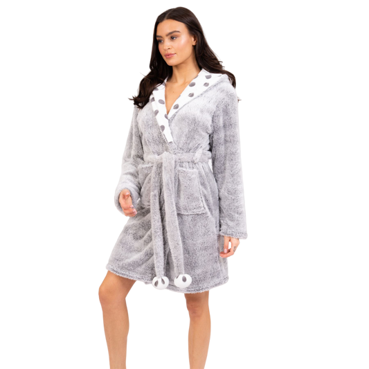 Loungeable Womens Frosted Spot Fleece Hooded Robe