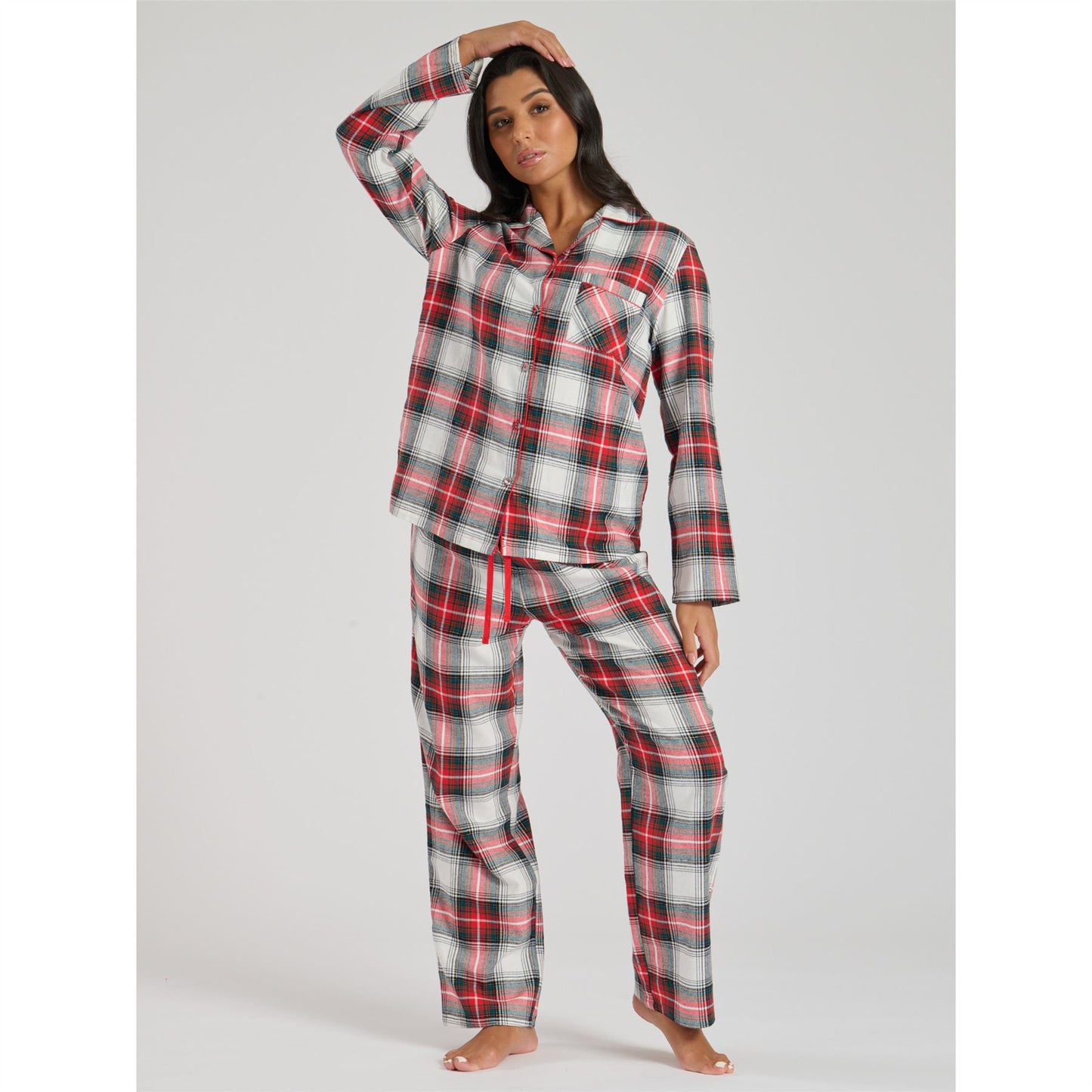 Loungeable Womens Check Brushed Cotton Flannel Pyjamas - Red