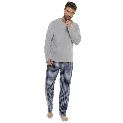Foxbury Mens Check Fleece Pyjamas - Grey