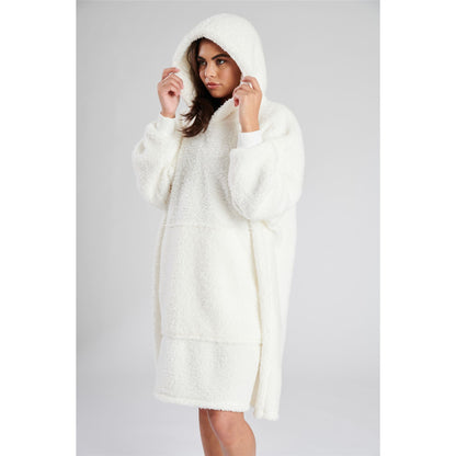 Loungeable Womens Sherpa Fleece Hooded Poncho - Cream