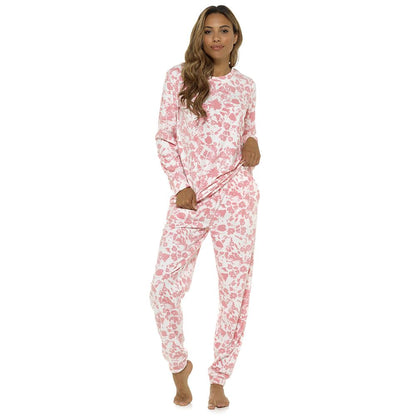 Foxbury Womens Tie Dye Fleece Pyjamas - Pink