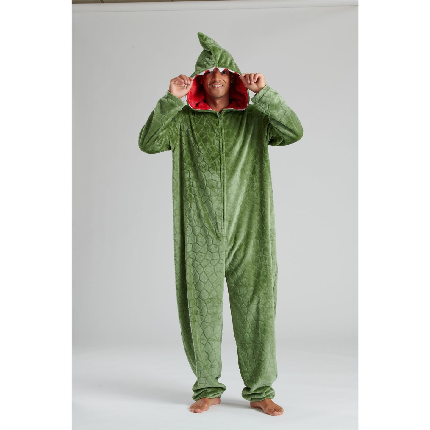 Loungeable Mens Dinosaur Fleece Onesie - Green