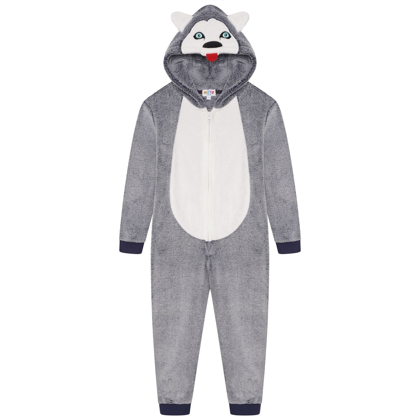 Nifty Kids Husky Dog Fleece Onesie - Blue/Grey