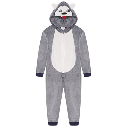 Nifty Kids Husky Dog Fleece Onesie - Blue/Grey