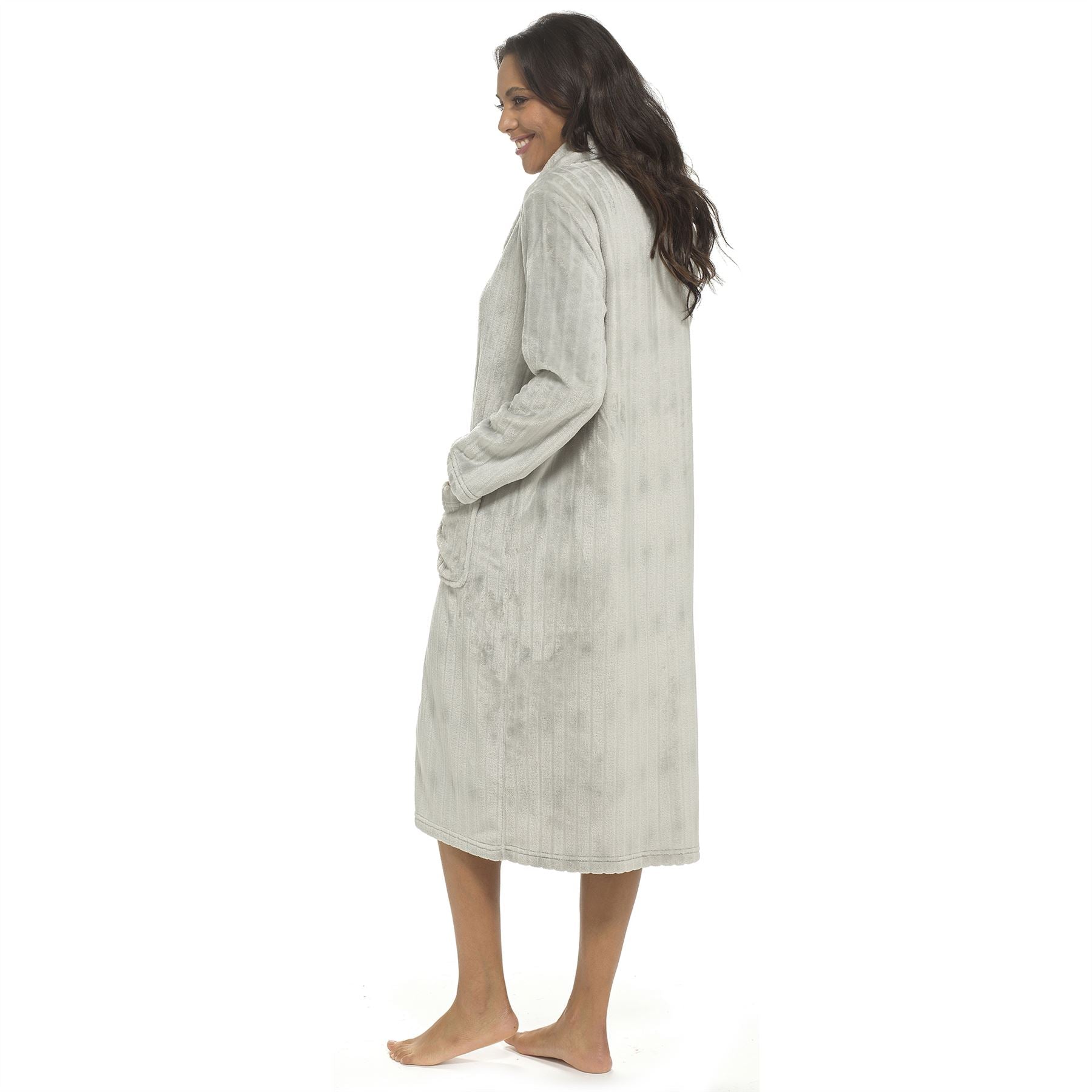 Wolf and Harte Womens Soft Touch Flannel Cut Button Robe - Grey Wolf and Harte