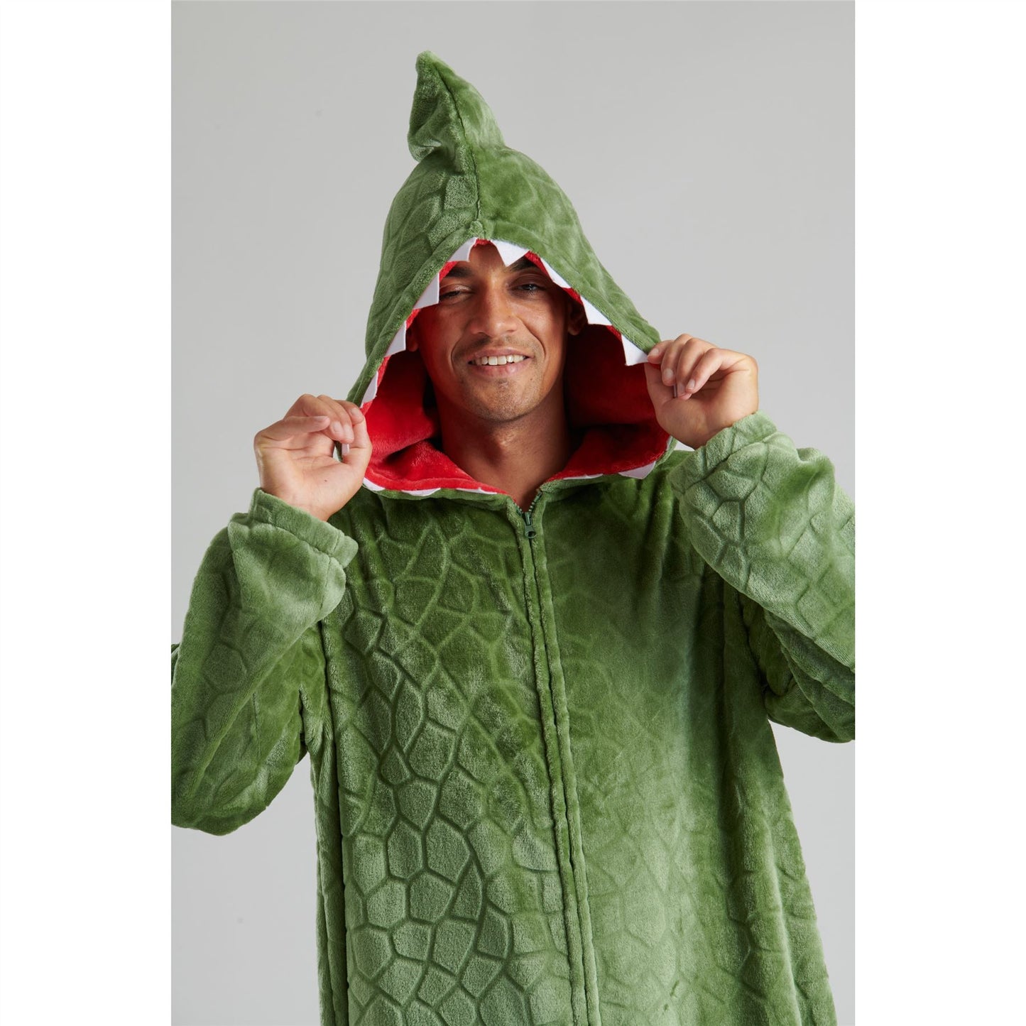 Loungeable Mens Dinosaur Fleece Onesie - Green