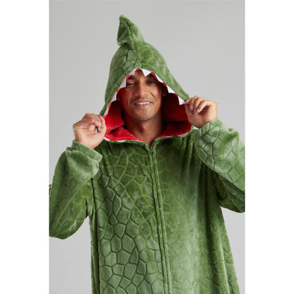 Loungeable Mens Dinosaur Fleece Onesie - Green