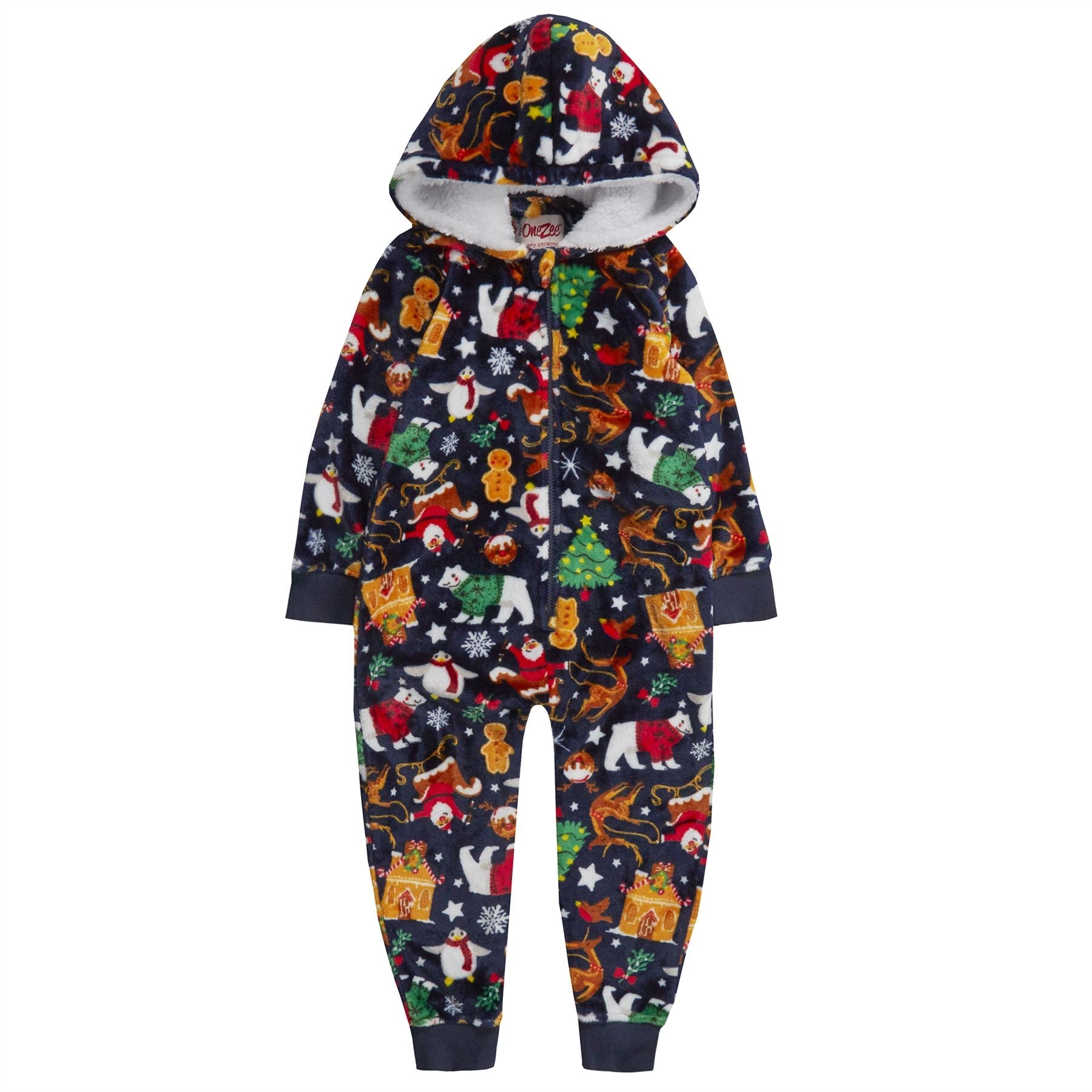 Kids All Over Print Fleece Christmas Onesie - Navy (2-6 Years) Onezee