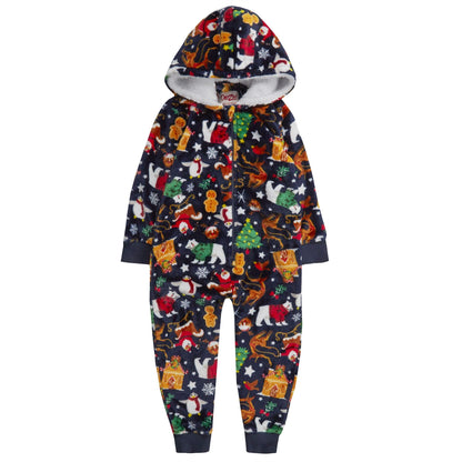 Kids All Over Print Fleece Christmas Onesie - Navy (2-6 Years) Onezee