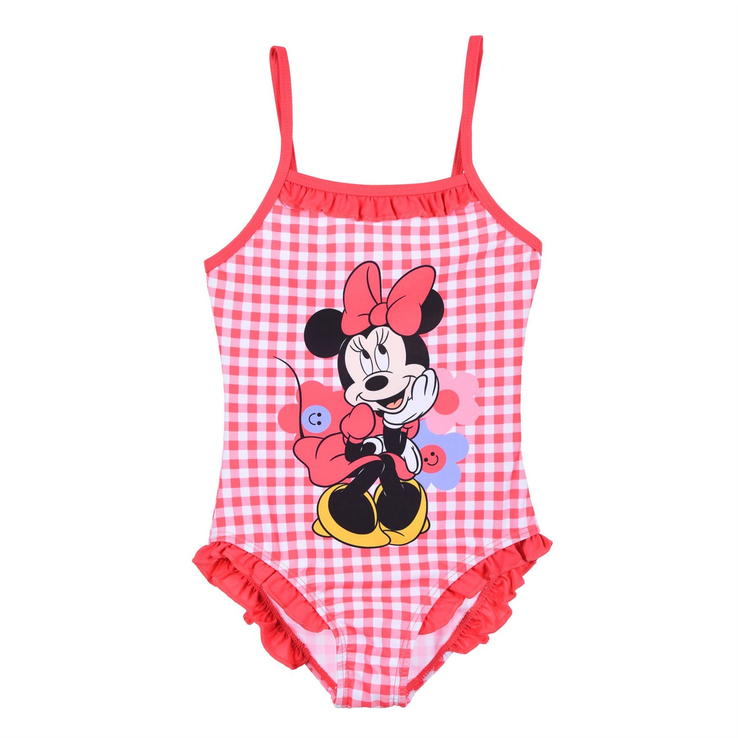 Girls Minnie Mouse Gingham Swimsuit - Red