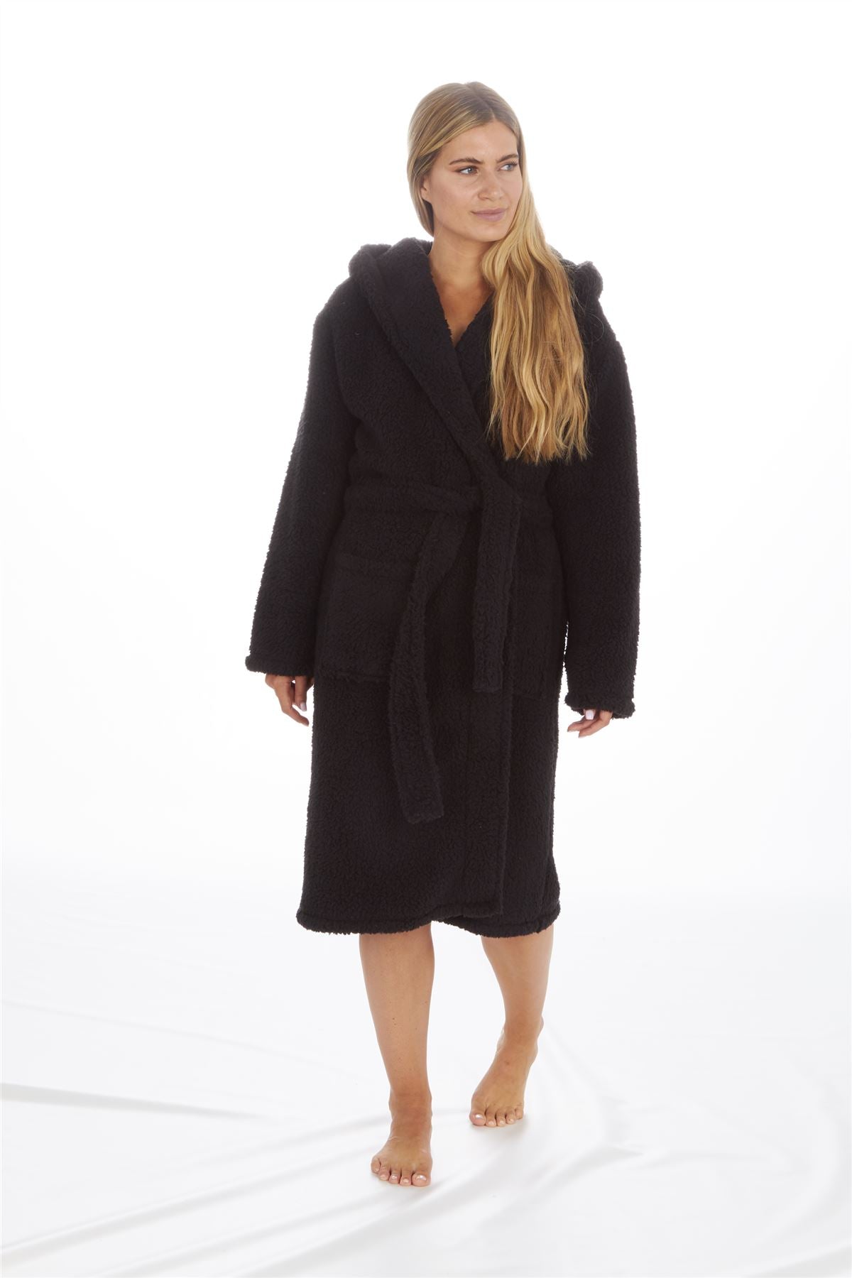 Forever Dreaming Womens Borg Fleece Robe - Black