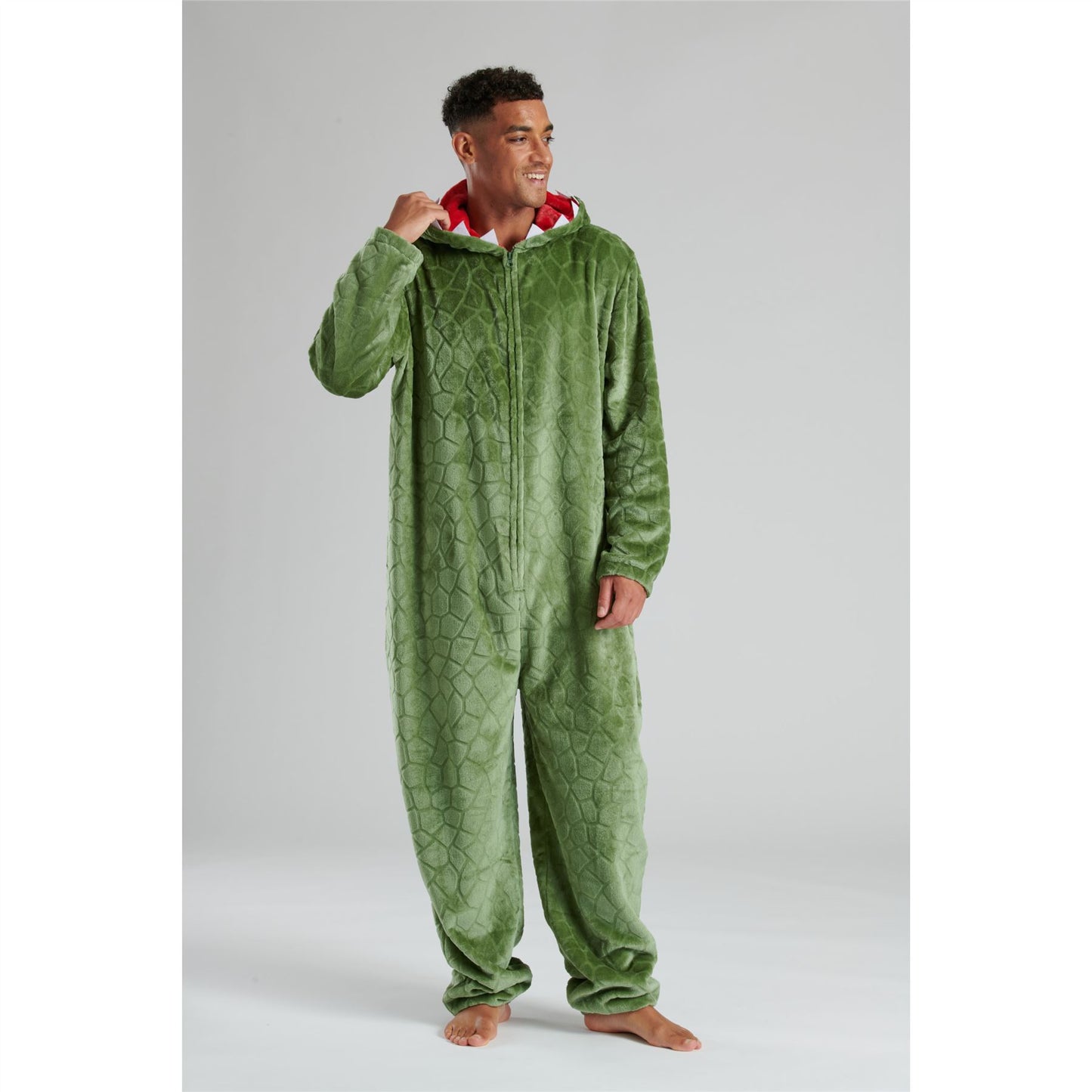 Loungeable Mens Dinosaur Fleece Onesie - Green