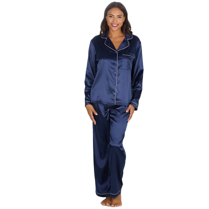 Slumber Party Womens Satin Pyjamas - Navy