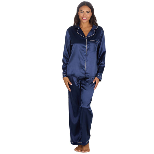 Slumber Party Womens Satin Pyjamas - Navy