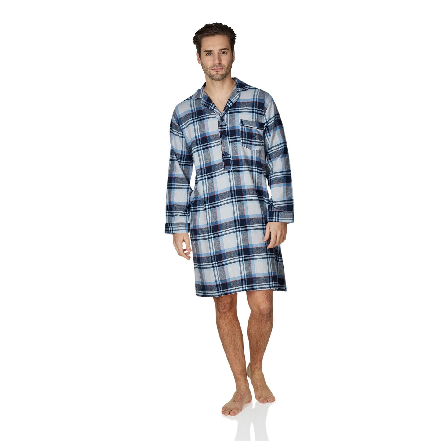 Haigman Mens Brushed Cotton Nightshirt - Grey/Blue Check