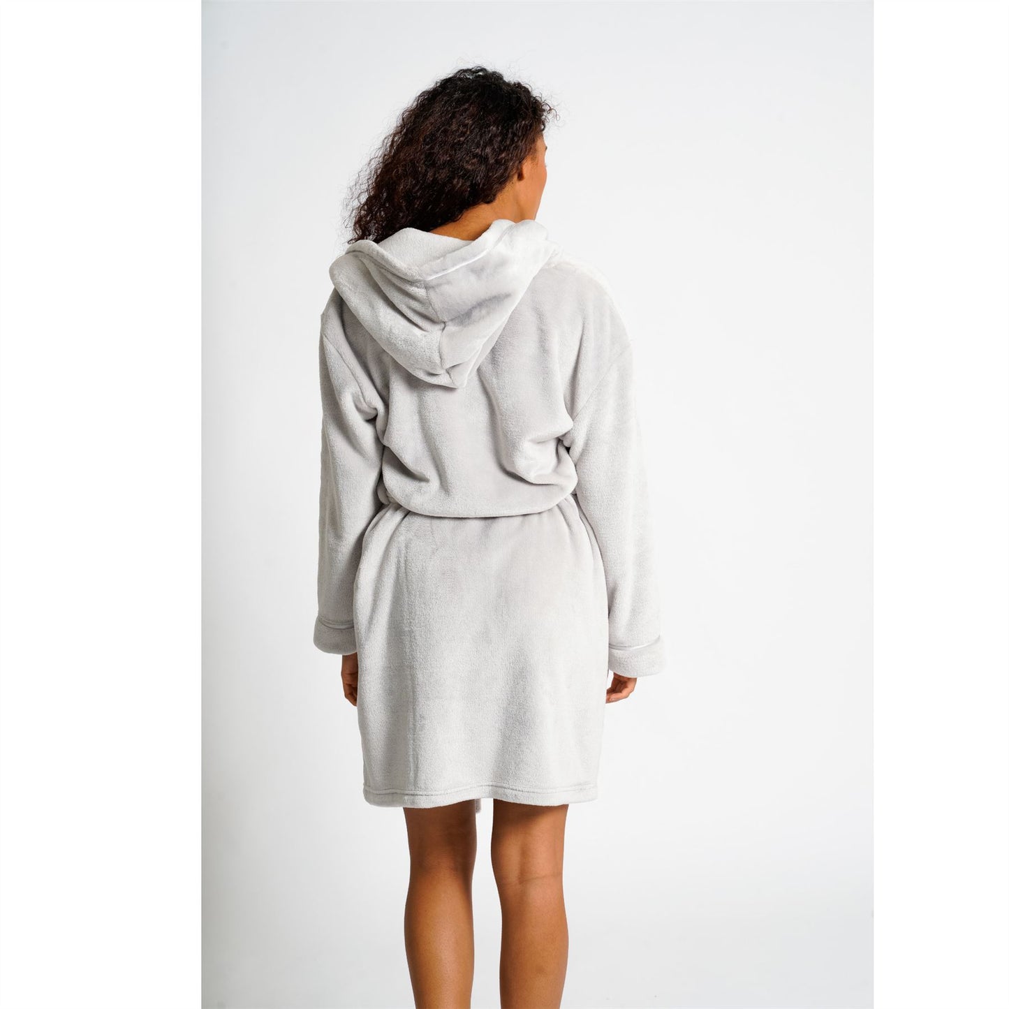 Loungeable Womens Satin Trim Fleece Hooded Robe - Silver