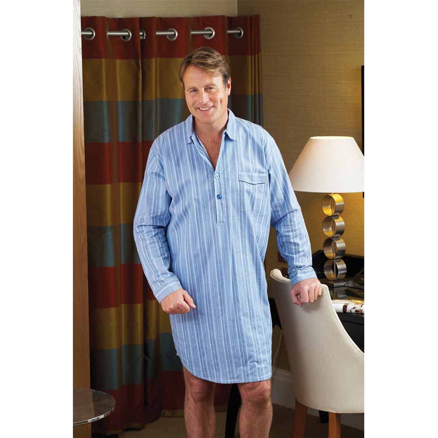 Champion Mens Brushed Cotton Nightshirt - Light Blue Stripe