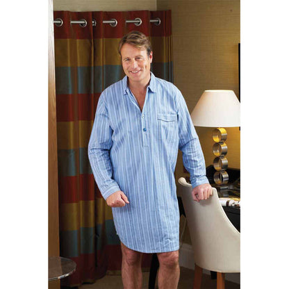 Champion Mens Brushed Cotton Nightshirt - Light Blue Stripe