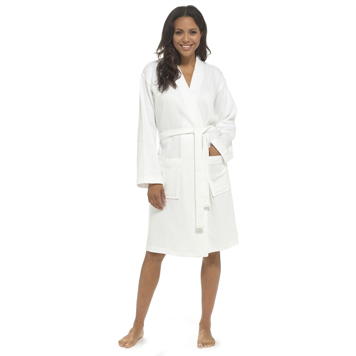 Tom Franks Womens Waffle Robe - White Tom Franks