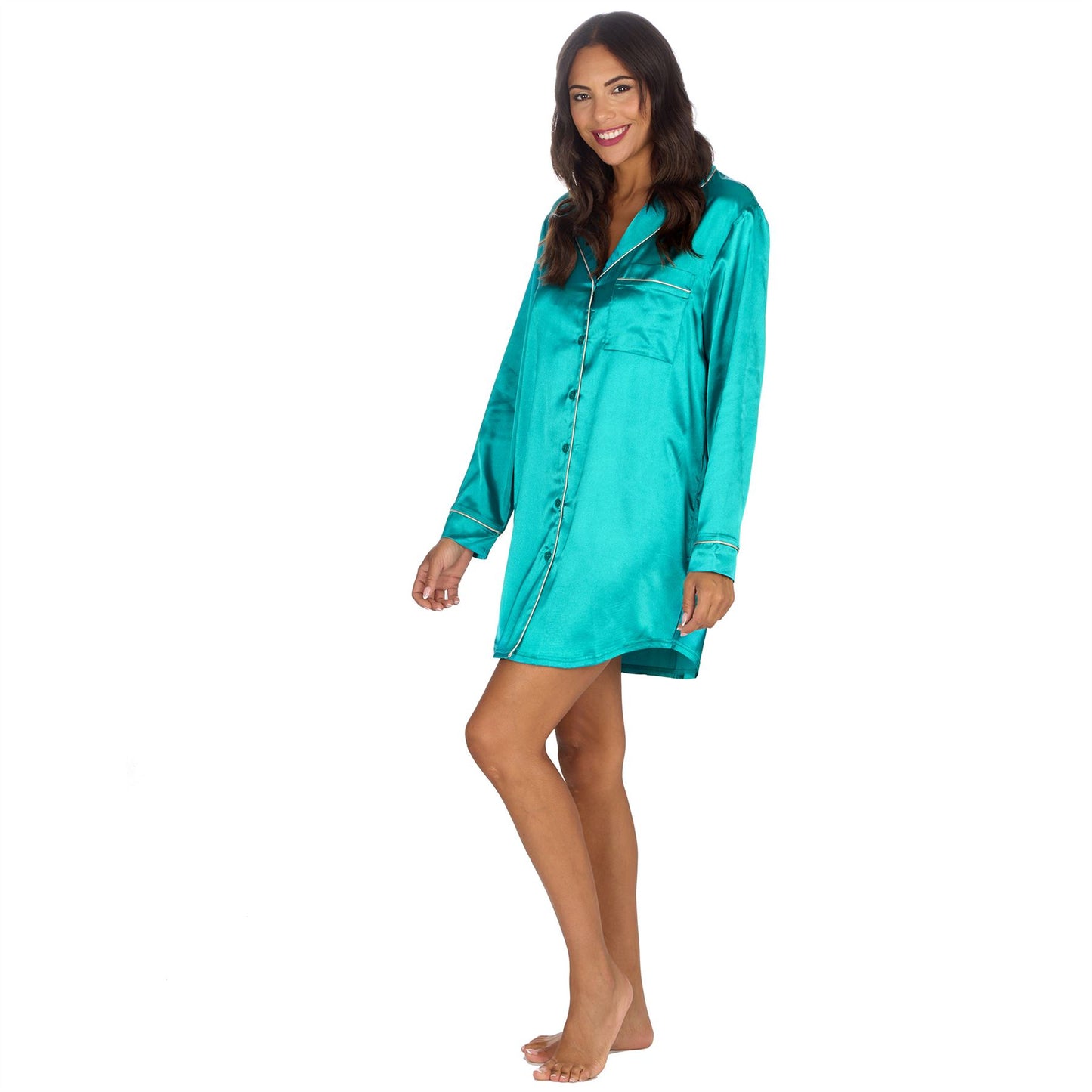 Slumber Party Womens Satin Nightshirt - Teal