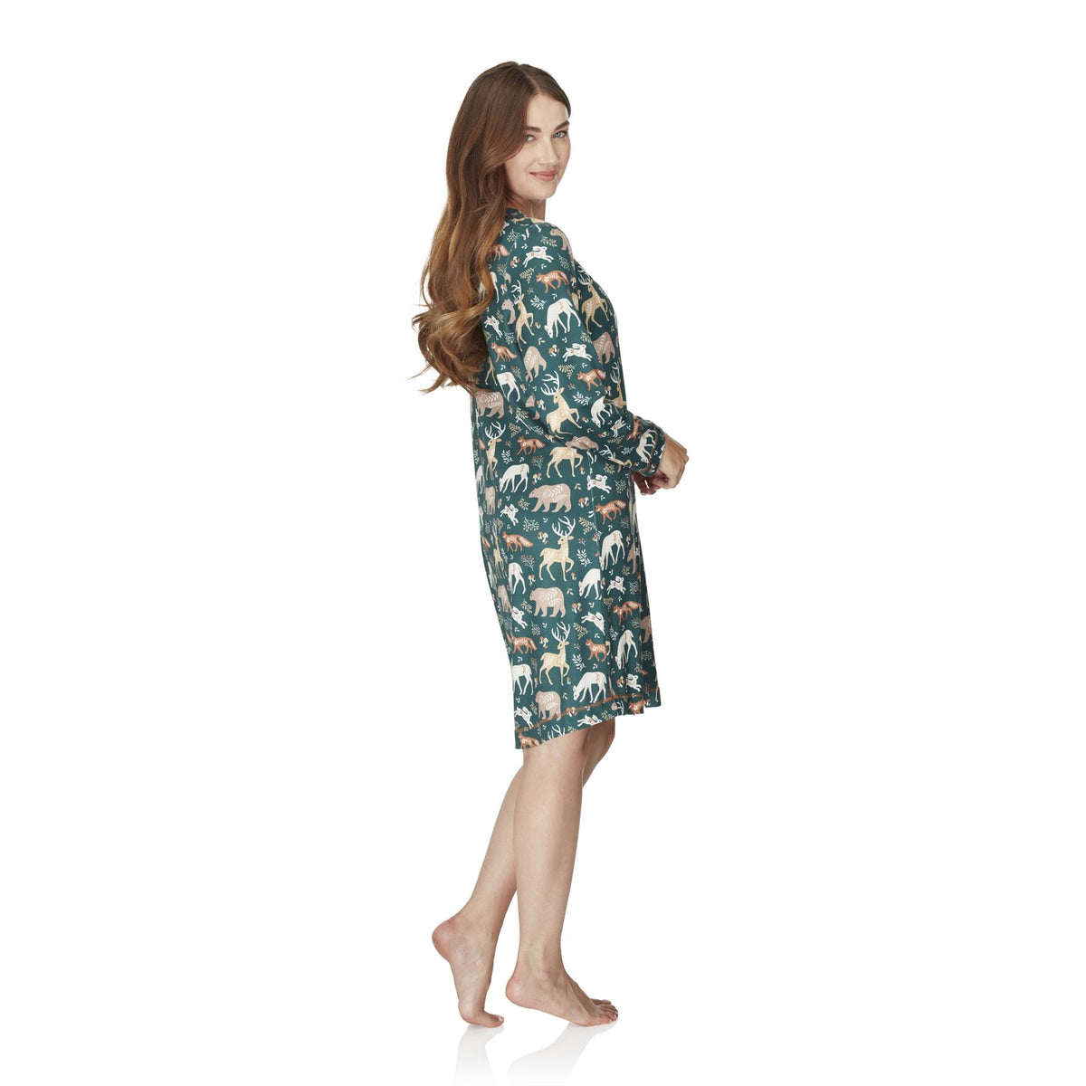 Wysteria Lane Womens Jersey Knit Long Sleeve Nightdress - Green Wysteria Lane