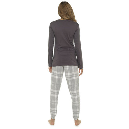 Foxbury Womens 'Sweet Dreams' Jersey/Check Pyjamas - Grey Foxbury