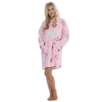 Slumber Party Womens Oversized Fleece Donut Hoodie - Pink