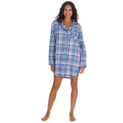 Slumber Party Womens Yarn Dyed Flannel Nightshirt - Denim