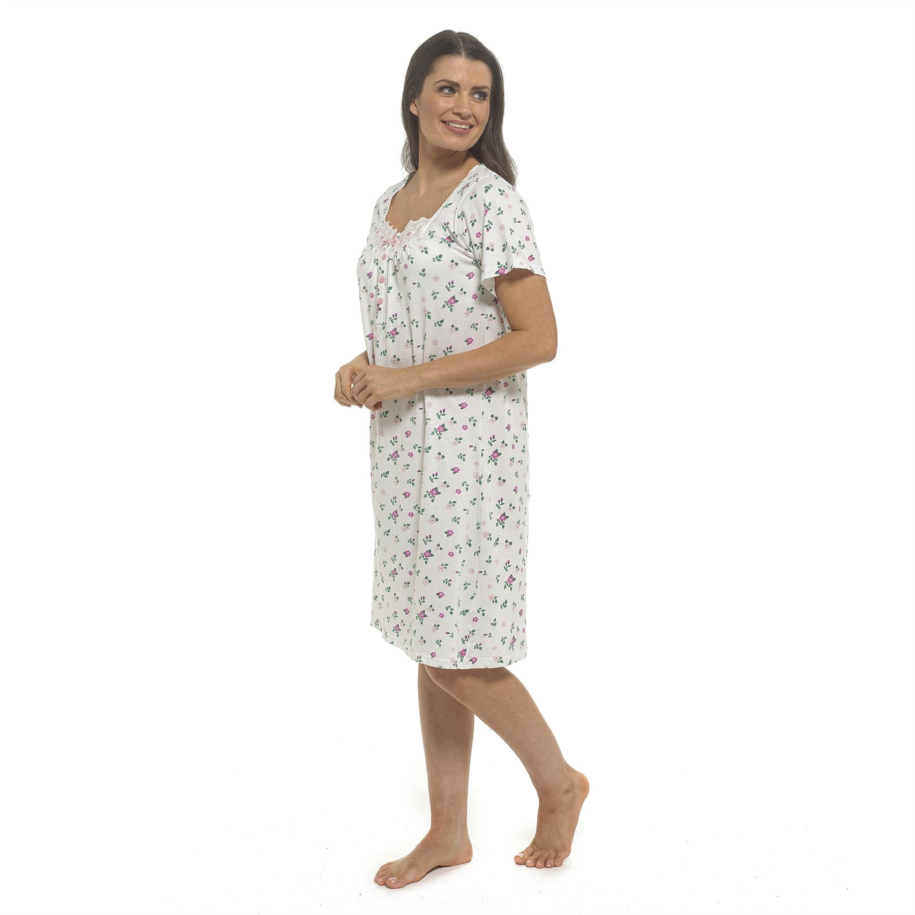 Wolf and Harte Short Sleeve Floral Nightdress White/Pink Wolf and Harte