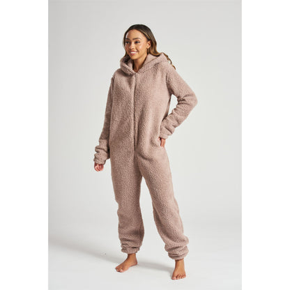 Loungeable Womens Taupe Borg Fleece Teddy Bear Onesie