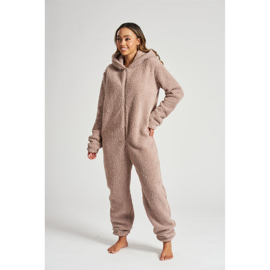 Loungeable Womens Taupe Borg Fleece Teddy Bear Onesie