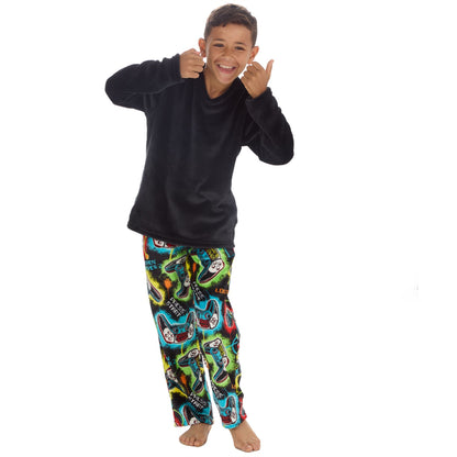 Cargo Bay Kids Fleece Gamer Pyjamas - Black/Multi
