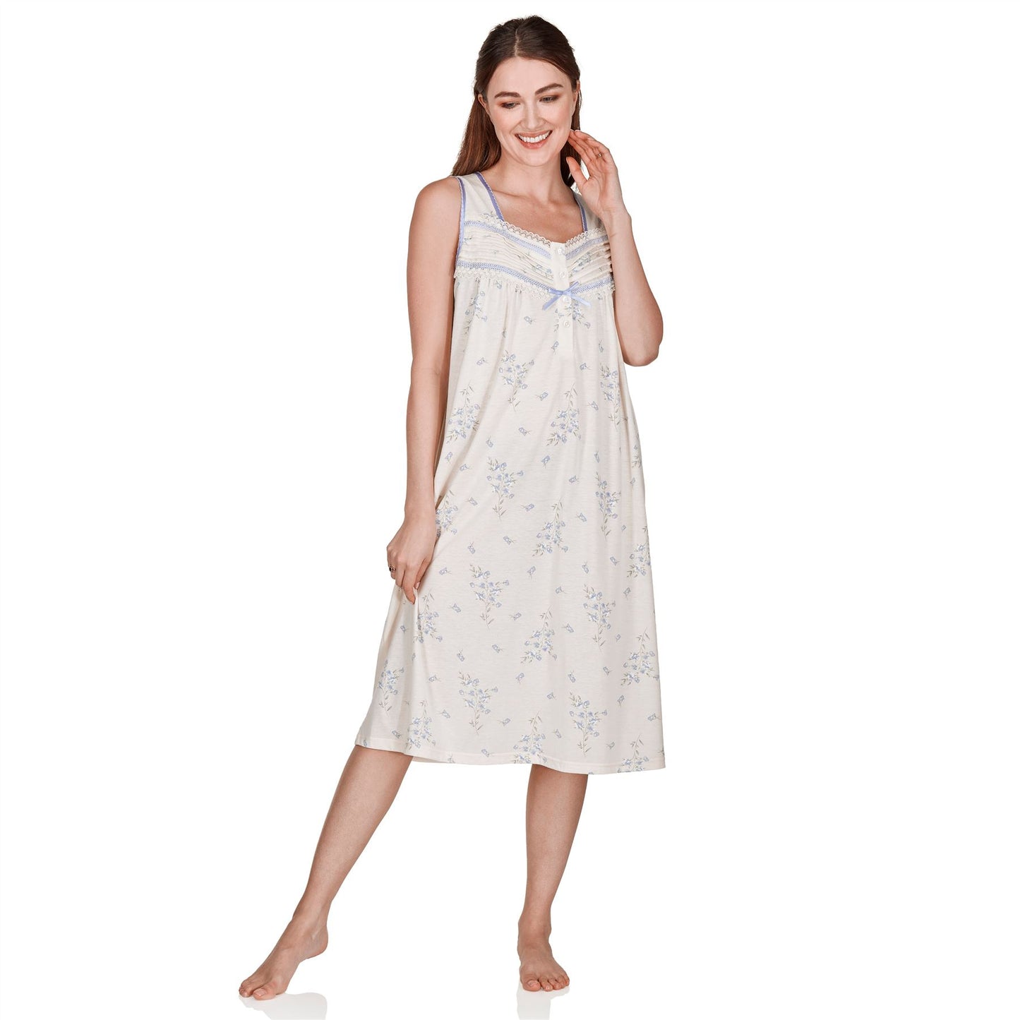 La Marquise Sleeveless Jersey Floral Nightdress - Yellow