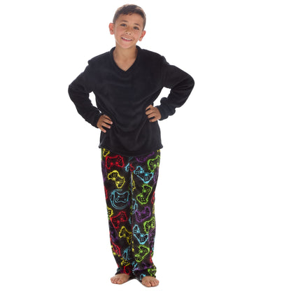 Cargo Bay Kids Fleece Gamer Print Pyjamas - Black/Multi